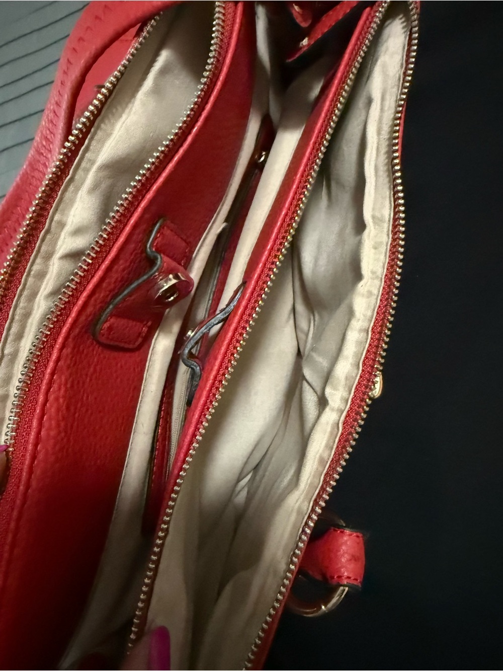 Red Structured Hobo Tote with Gold-Tone Lock - Picture 3 of 6